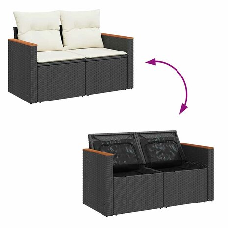 9-delige Loungeset met kussens poly rattan acacia zwart