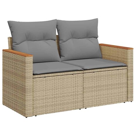 8-delige Loungeset met kussens poly rattan acacia beige