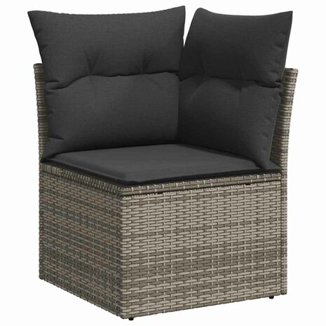 6-delige Loungeset met kussens poly rattan acacia grijs