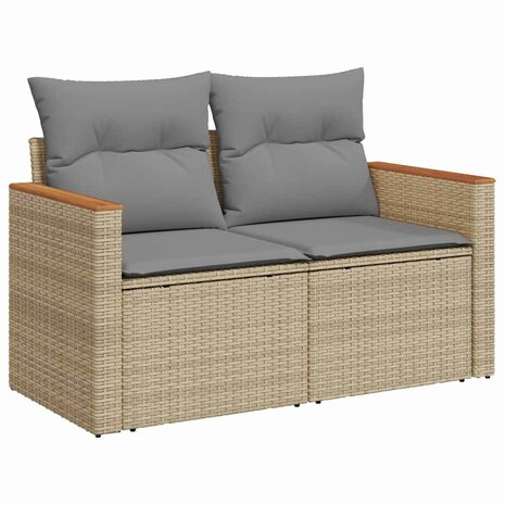 9-delige Loungeset met kussens poly rattan acacia beige