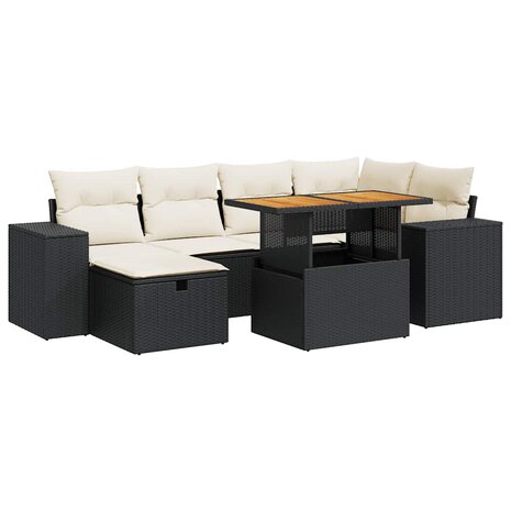 8-delige Loungeset met kussens poly rattan acacia zwart