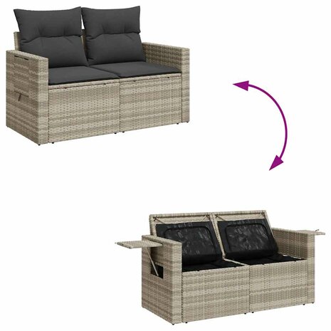 8-delige Loungeset met kussens poly rattan lichtgrijs