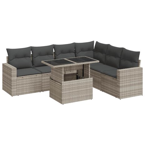 7-delige Loungeset met kussens poly rattan lichtgrijs
