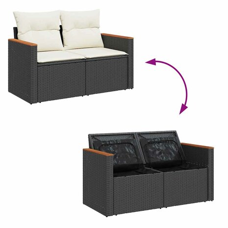 7-delige Loungeset met kussens poly rattan zwart