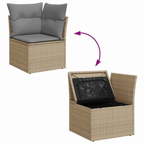 11-delige Tuinset met kussens poly rattan beige