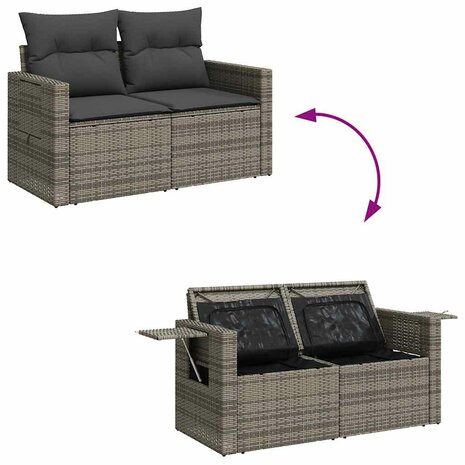 11-delige Loungeset met kussens poly rattan grijs