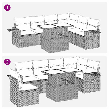 7-delige Loungeset met kussens poly rattan bruin