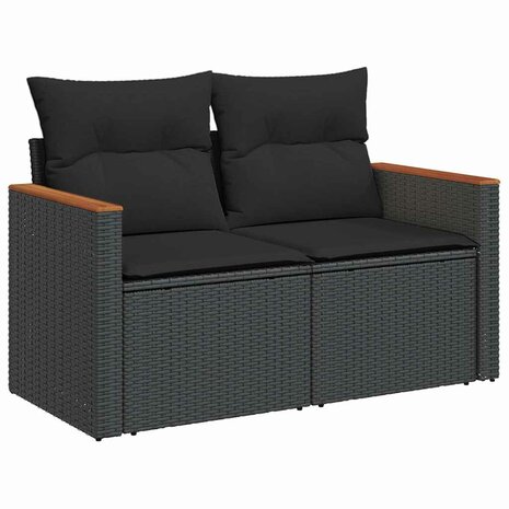 9-delige Loungeset met kussens poly rattan acacia zwart