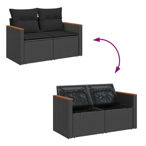 9-delige Loungeset met kussens poly rattan acacia zwart