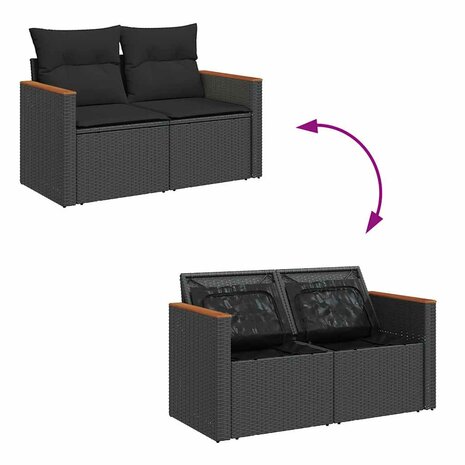 9-delige Loungeset met kussens poly rattan acacia zwart