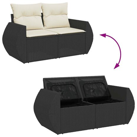 10-delige Loungeset met kussens poly rattan zwart