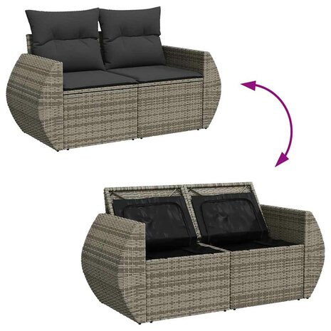 7-delige Loungeset met kussens poly rattan grijs