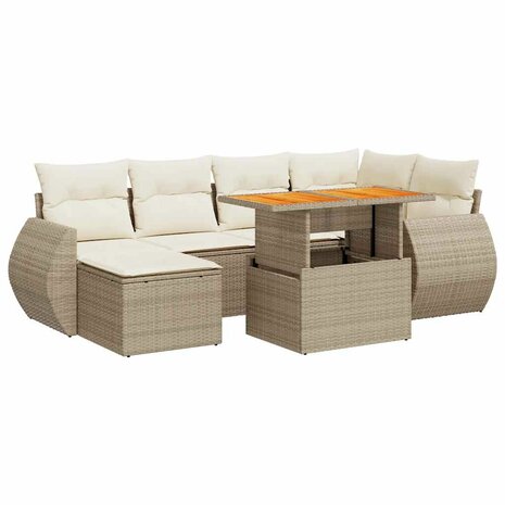 7-delige Loungeset met kussens poly rattan beige