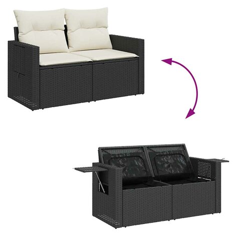 11-delige Loungeset met kussens poly rattan zwart