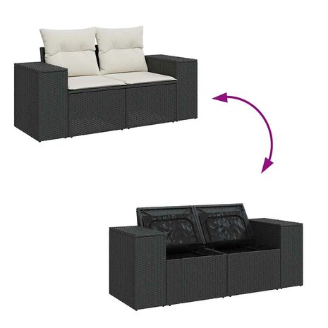 9-delige Loungeset met kussens poly rattan zwart