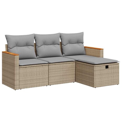4-delige Loungeset met kussens poly rattan beige