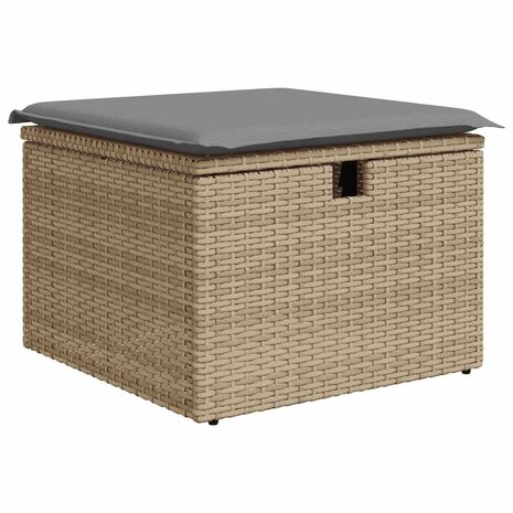 5-delige Loungeset met kussens poly rattan en acaciahout beige