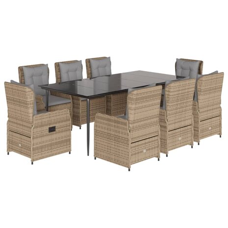 9-delige Tuinset met kussens poly rattan beige