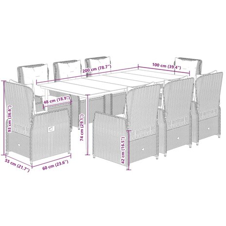 9-delige Tuinset met kussens poly rattan beige