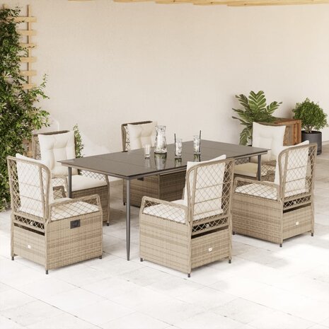 7-delige Tuinset met kussens poly rattan beige