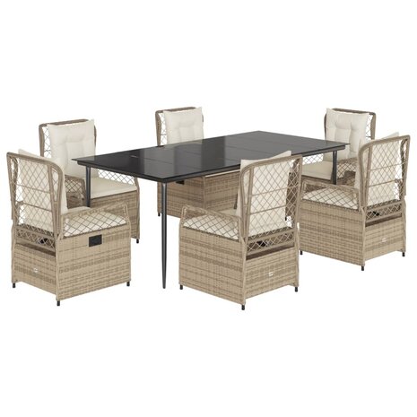 7-delige Tuinset met kussens poly rattan beige