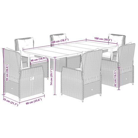 7-delige Tuinset met kussens poly rattan beige