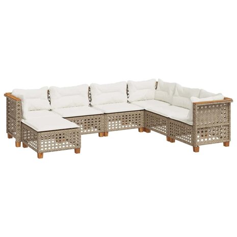 7-delige Loungeset met kussens poly rattan beige