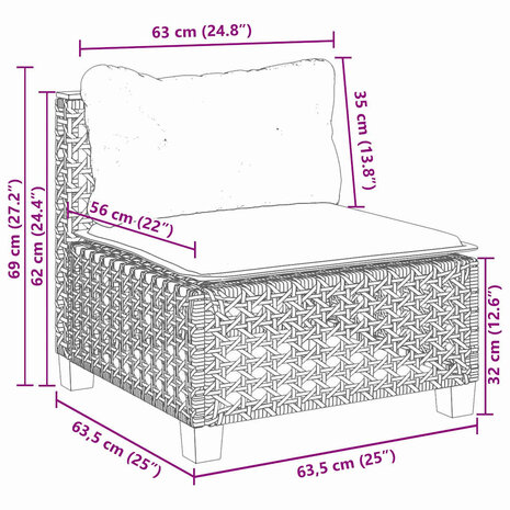 6-delige Loungeset met kussens poly rattan beige