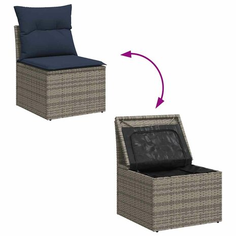6-delige Loungeset met kussens poly rattan grijs