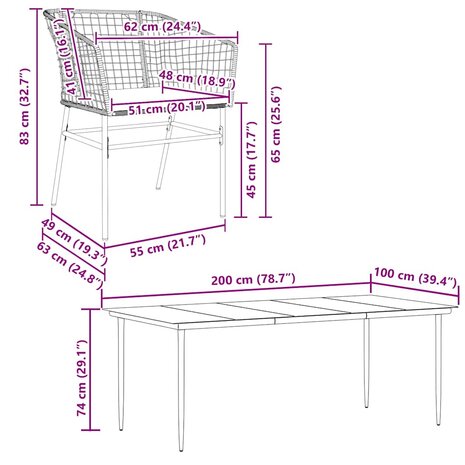 9-delige Tuinset met kussens poly rattan glas zwart