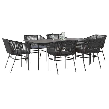 7-delige Tuinset met kussens poly rattan glas zwart