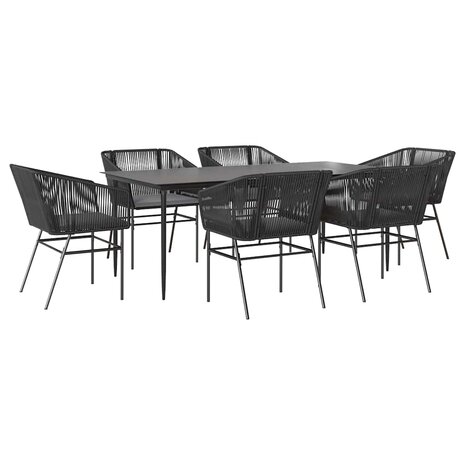 7-delige Tuinset met kussens poly rattan glas zwart