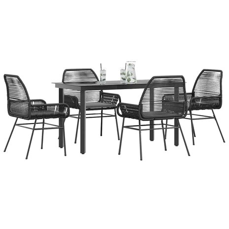 5-delige Tuinset met kussens poly rattan glas zwart