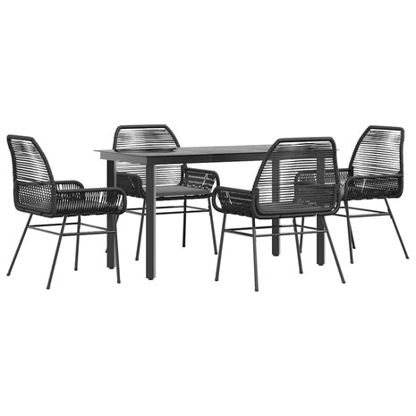 5-delige Tuinset met kussens poly rattan glas zwart