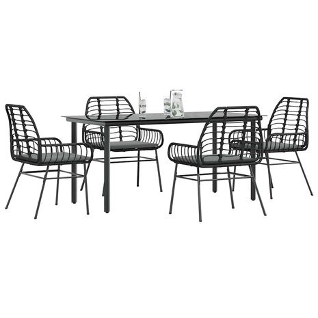 5-delige Tuinset met kussens poly rattan glas zwart