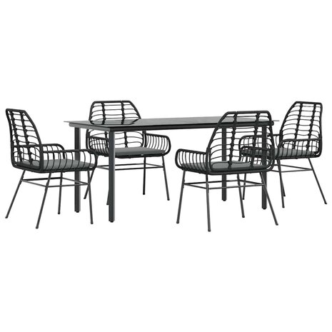 5-delige Tuinset met kussens poly rattan glas zwart