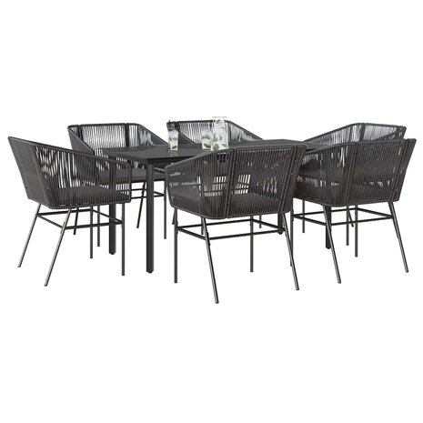 7-delige Tuinset met kussens poly rattan glas zwart