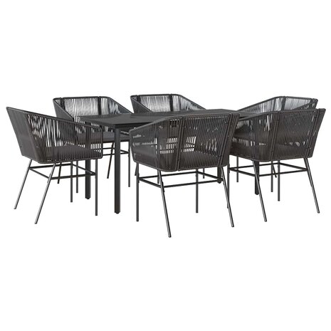 7-delige Tuinset met kussens poly rattan glas zwart