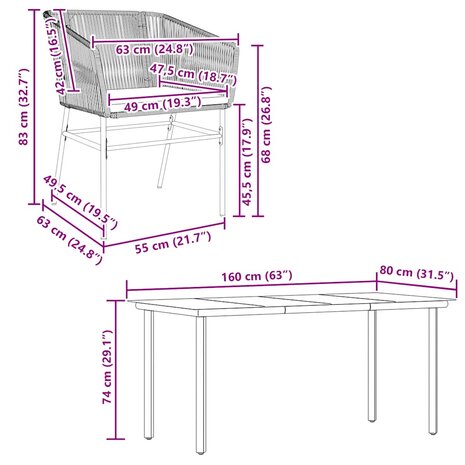 7-delige Tuinset met kussens poly rattan glas zwart