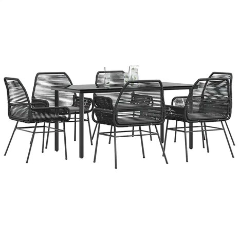7-delige Tuinset met kussens poly rattan glas zwart