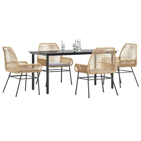 5-delige Tuinset met kussens poly rattan glas bruin