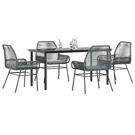 5-delige Tuinset met kussens poly rattan glas grijs
