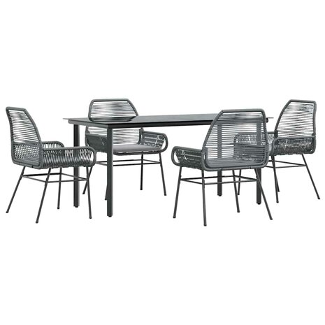 5-delige Tuinset met kussens poly rattan glas grijs