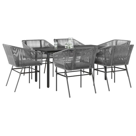 7-delige Tuinset met kussens poly rattan glas grijs