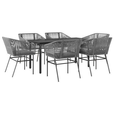 7-delige Tuinset met kussens poly rattan glas grijs