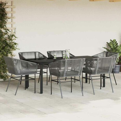 7-delige Tuinset met kussens poly rattan glas grijs