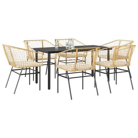 7-delige Tuinset met kussens poly rattan glas bruin