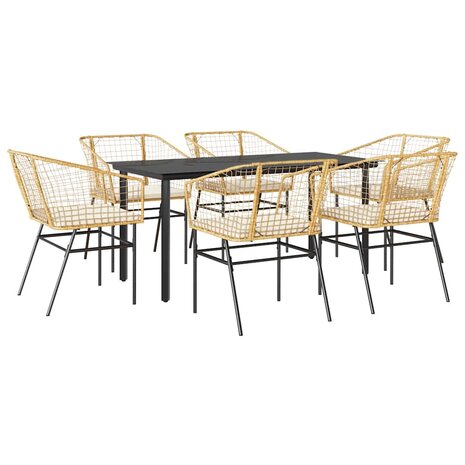 7-delige Tuinset met kussens poly rattan glas bruin