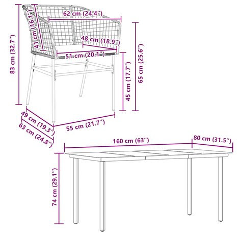 7-delige Tuinset met kussens poly rattan glas bruin