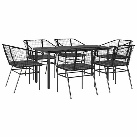 7-delige Tuinset met kussens poly rattan glas zwart